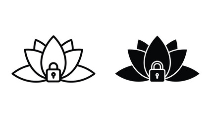 Lotus flower with pad leaves and security lock icons © Jahidul