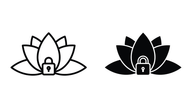 Lotus flower with pad leaves and security lock icons