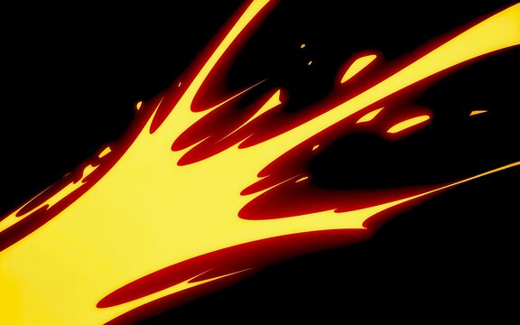 Dynamic yellow and red energy splash effect with stylized liquid motion isolated on a solid black background
