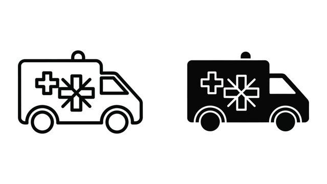 Medical ambulance icon set with cross symbol