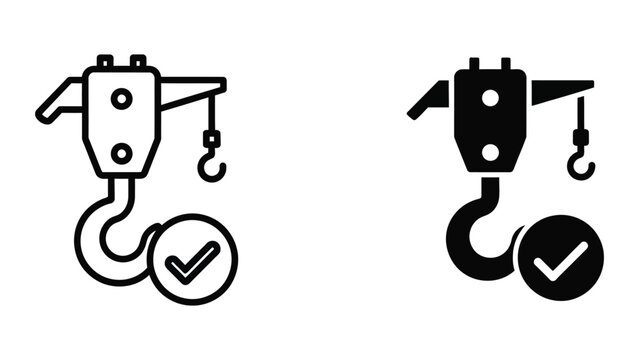 Black and white hook lift icons with checkmarks