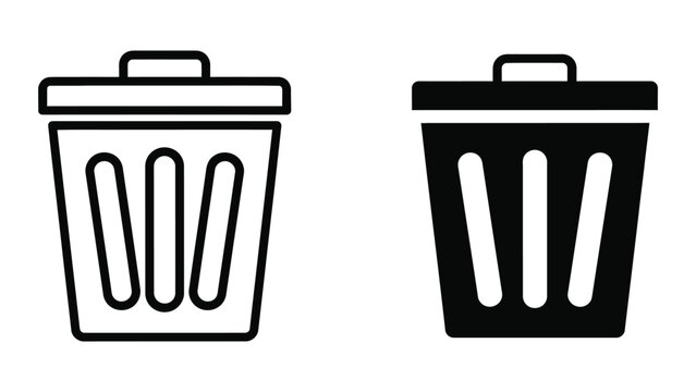 Minimal trash bin icon pair with lid open and closed