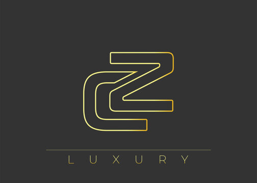 CZ Luxury Modern Interlocking Letter Logo Design. Luxury Monogram Logo With Gold Outline On dark Background, Elegant Minimal Branding Mark.