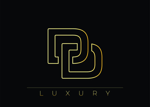 DD Luxury Modern Interlocking Letter Logo Design. Luxury Monogram Logo With Gold Outline On dark Background, Elegant Minimal Branding Mark.