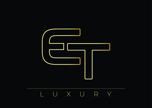 ET Luxury Modern Interlocking Letter Logo Design. Luxury Monogram Logo With Gold Outline On dark Background, Elegant Minimal Branding Mark.