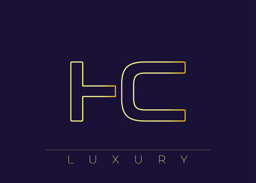 HC Luxury Modern Interlocking Letter Logo Design. Luxury Monogram Logo With Gold Outline On dark Background, Elegant Minimal Branding Mark.