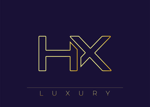 HX Luxury Modern Interlocking Letter Logo Design. Luxury Monogram Logo With Gold Outline On dark Background, Elegant Minimal Branding Mark.