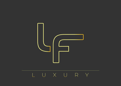 LF Luxury Modern Interlocking Letter Logo Design. Luxury Monogram Logo With Gold Outline On dark Background, Elegant Minimal Branding Mark.