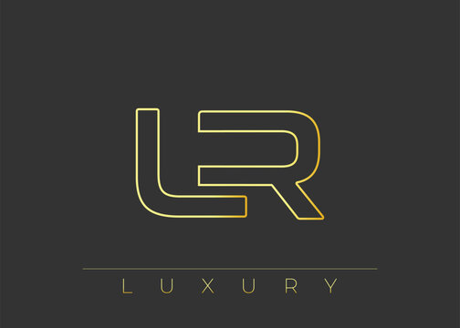 LR Luxury Modern Interlocking Letter Logo Design. Luxury Monogram Logo With Gold Outline On dark Background, Elegant Minimal Branding Mark.