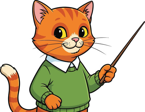 Cartoon cat teacher an animated feline educator with a pointer