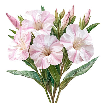 Oleander Flower, clipart watercolor vector with gentle, isolated on a white background.