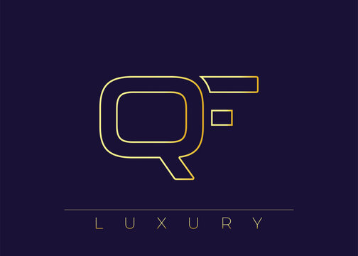 QF Luxury Modern Interlocking Letter Logo Design. Luxury Monogram Logo With Gold Outline On dark Background, Elegant Minimal Branding Mark.