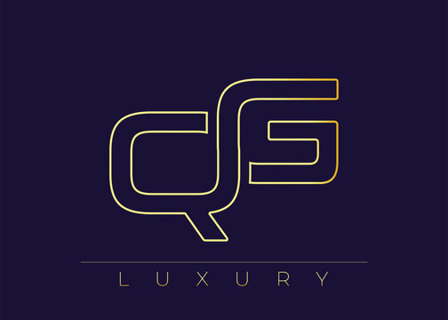 QG Luxury Modern Interlocking Letter Logo Design. Luxury Monogram Logo With Gold Outline On dark Background, Elegant Minimal Branding Mark.