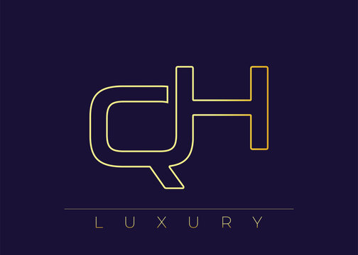 QH Luxury Modern Interlocking Letter Logo Design. Luxury Monogram Logo With Gold Outline On dark Background, Elegant Minimal Branding Mark.