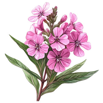 watercolor of Matthiola Flower, isolated on a white background.