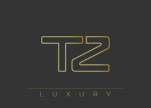 TZ Luxury Modern Interlocking Letter Logo Design. Luxury Monogram Logo With Gold Outline On dark Background, Elegant Minimal Branding Mark.