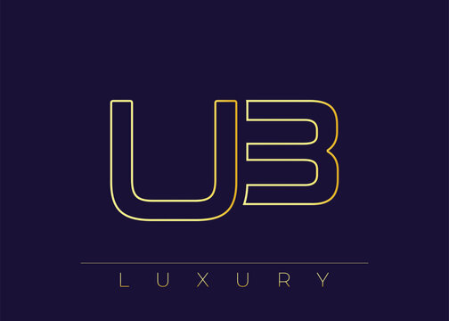 UB Luxury Modern Interlocking Letter Logo Design. Luxury Monogram Logo With Gold Outline On dark Background, Elegant Minimal Branding Mark.