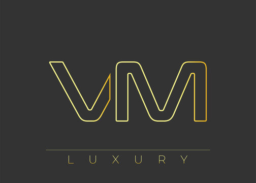 VM Luxury Modern Interlocking Letter Logo Design. Luxury Monogram Logo With Gold Outline On dark Background, Elegant Minimal Branding Mark.