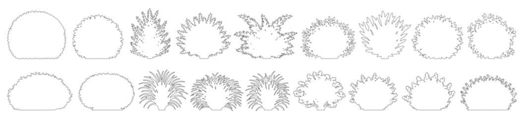 Naklejka premium Vector set of bushes and ornamental shrubs in elevation view for use in architectural landscape drawings