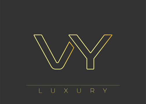 VY Luxury Modern Interlocking Letter Logo Design. Luxury Monogram Logo With Gold Outline On dark Background, Elegant Minimal Branding Mark.