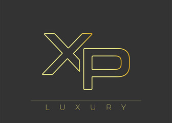 Obraz premium XP Luxury Modern Interlocking Letter Logo Design. Luxury Monogram Logo With Gold Outline On dark Background, Elegant Minimal Branding Mark.