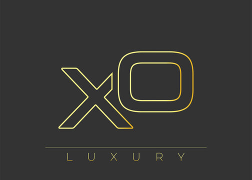 XO Luxury Modern Interlocking Letter Logo Design. Luxury Monogram Logo With Gold Outline On dark Background, Elegant Minimal Branding Mark.