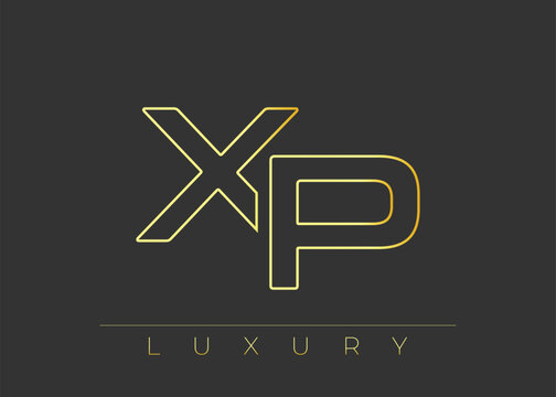 XP Luxury Modern Interlocking Letter Logo Design. Luxury Monogram Logo With Gold Outline On dark Background, Elegant Minimal Branding Mark.