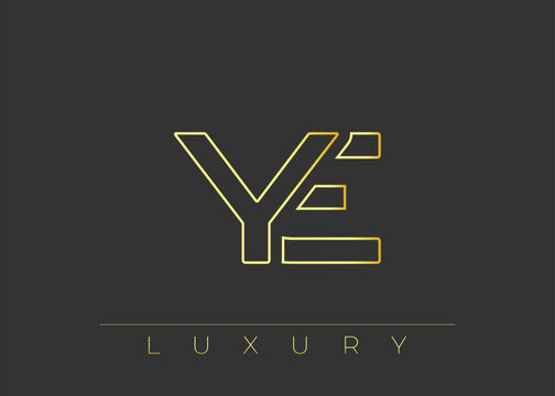 YE Luxury Modern Interlocking Letter Logo Design. Luxury Monogram Logo With Gold Outline On dark Background, Elegant Minimal Branding Mark.
