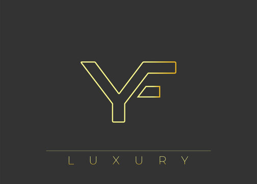 YF Luxury Modern Interlocking Letter Logo Design. Luxury Monogram Logo With Gold Outline On dark Background, Elegant Minimal Branding Mark.