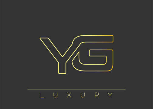 YG Luxury Modern Interlocking Letter Logo Design. Luxury Monogram Logo With Gold Outline On dark Background, Elegant Minimal Branding Mark.