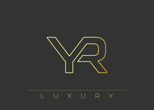 YR Luxury Modern Interlocking Letter Logo Design. Luxury Monogram Logo With Gold Outline On dark Background, Elegant Minimal Branding Mark.