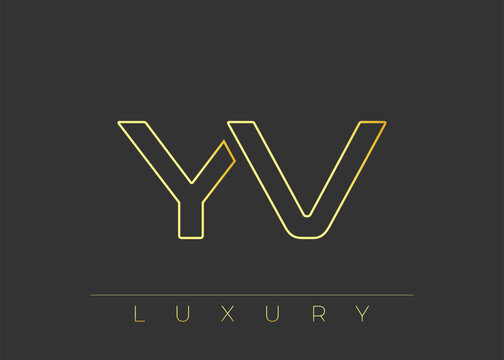 YV Luxury Modern Interlocking Letter Logo Design. Luxury Monogram Logo With Gold Outline On dark Background, Elegant Minimal Branding Mark.