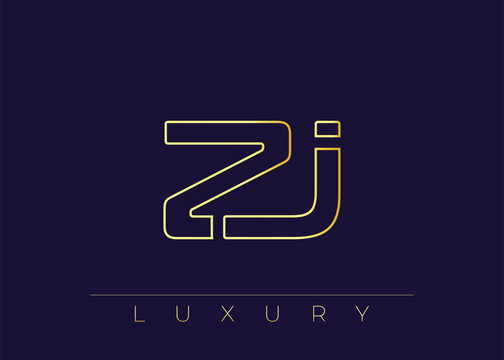 ZJ Luxury Modern Interlocking Letter Logo Design. Luxury Monogram Logo With Gold Outline On dark Background, Elegant Minimal Branding Mark.