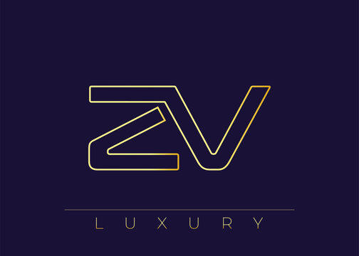 ZV Luxury Modern Interlocking Letter Logo Design. Luxury Monogram Logo With Gold Outline On dark Background, Elegant Minimal Branding Mark.