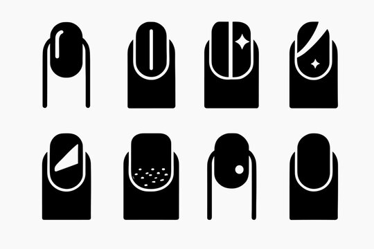 Metallic Nail Art Icons. Metallic Nail Art. Filled icon set of Metallic Nail Art: chrome nail, metallic line,
