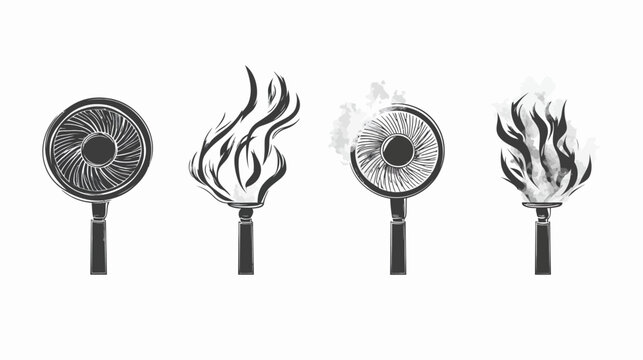A sequence showing a series of torches, starting unlit and progressing through fire to smoke