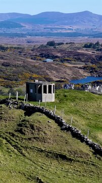 Aerial view of the lookout post LOP 73 at Dunmore Head by Portnoo in County Donegal, Ireland.