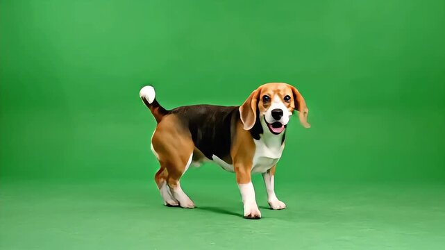 Cheerful Beagle Dog Playing and Barking on Green Screen