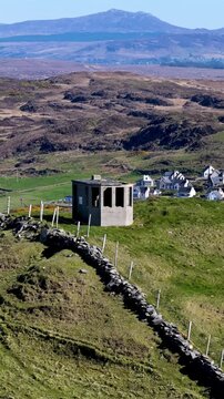 Aerial view of the lookout post LOP 73 at Dunmore Head by Portnoo in County Donegal, Ireland.