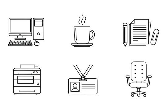 Printer line art vector illustration with office equipment fax machine black and white technology