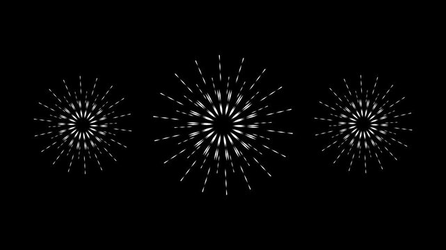 geometric circle burst animation sparkle explosion effect,  seamless loop, black background, 4k shiny circle burst, firework explosion, pop-up line effect