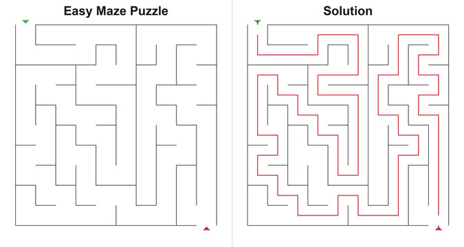 Easy Maze Puzzle with Solution for Kids - Simple Labyrinth Activity Sheet