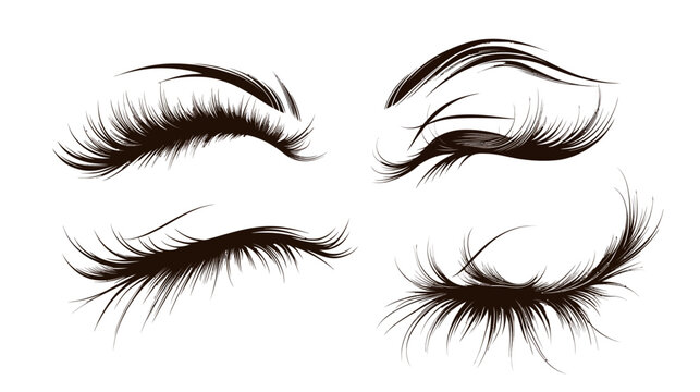 Artistic vector illustration of four stylized closed eyes and their long, dramatic eyelashes