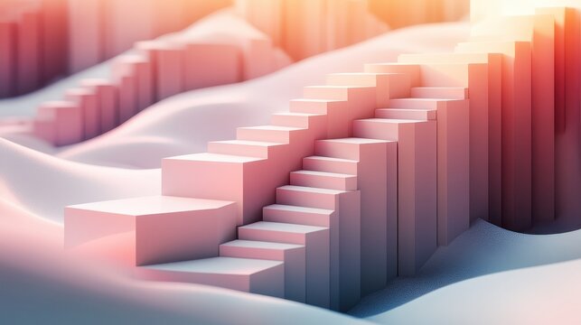 Ascending Pink Geometric Staircase Towards Bright Future With Soft Light