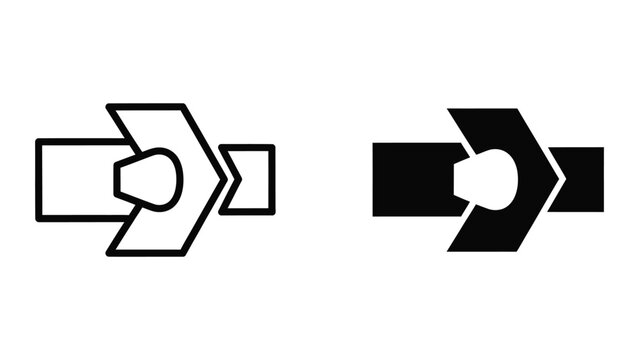 Minimal black and white arrow connection icon with broken link
