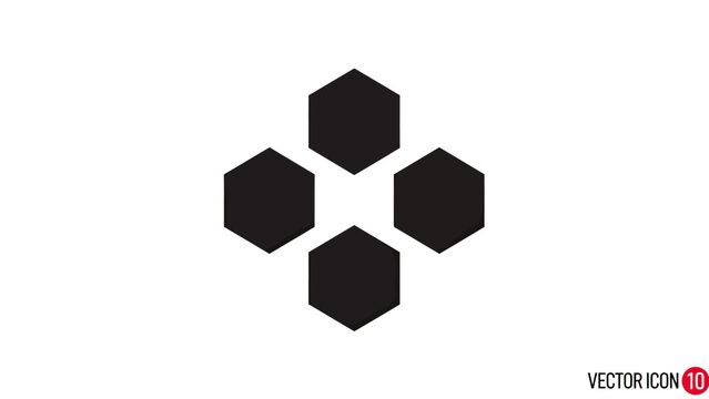 Four black hexagons arranged in a cross shape on a white background