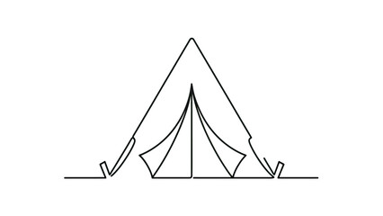 A minimalist outline drawing of a traditional camping tent with an entrance © sea