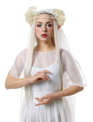 Naklejka premium Portrait of beautiful elf girl on white background