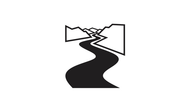 A winding path flows between sharp mountain peaks