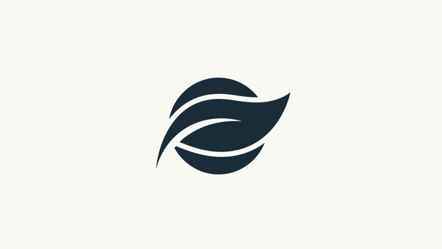 Minimalist dark blue leaf shape within a circle on a white background